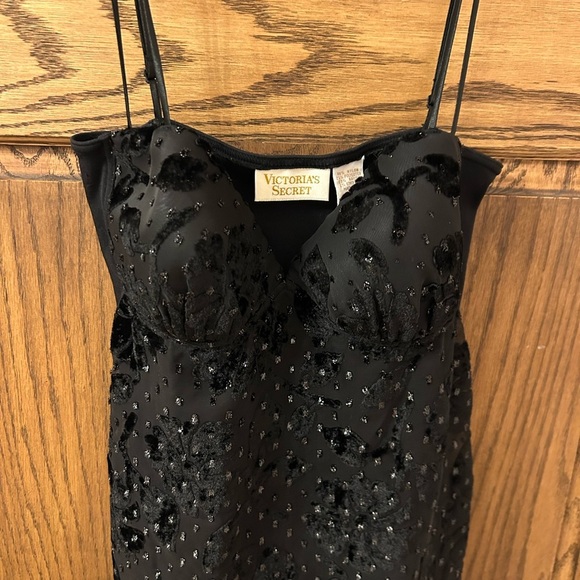 Victoria’s Secret Vintage Gold Label Black Velvet Sparkly Lingerie Black Dress - Picture 2 of 7